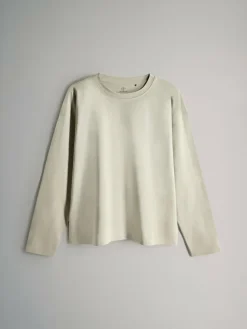 Discount The Set Relaxed Fit 4 Pack 100% Cotton Relaxed Long Sleeve T-Shirts Light Green/Pink/White/Stripe