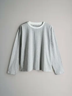 Discount The Set Relaxed Fit 4 Pack 100% Cotton Relaxed Long Sleeve T-Shirts Light Green/Pink/White/Stripe