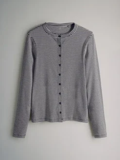 Hot The Set Stripe 2 Pack Button Through Long Sleeve Top and Drawstring Trousers Co-Ord Set