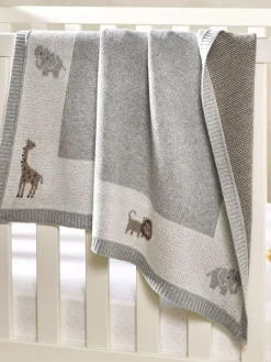 Hot The White Company Baby Grey Cotton Safari Animal Blanket