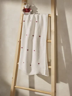 Sale The White Company Red Cotton Heart Embroidered Blanket