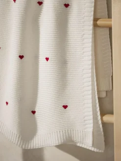 Sale The White Company Red Cotton Heart Embroidered Blanket