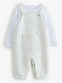 New The White Company White Quilted Dungaree & Top Set