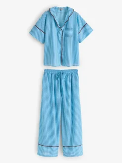 Their Nibs Blue Skinny Stripe Cotton Voile Oversized Long Pyjamas Set^Women Pyjamas