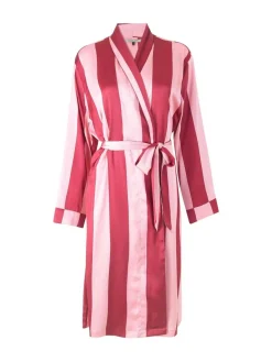 Their Nibs Pink Raspberry Stripe Satin Grandpa Robe^Women Bathrobes