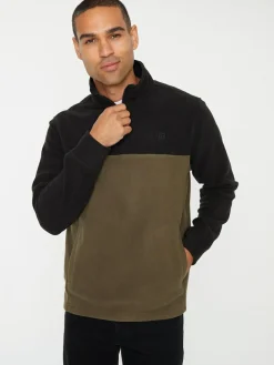 Threadbare Black / Khaki Two Tone Quarter Zip Fleece Sweatshirt^ Sweatshirts & Hoodies|Sweatshirts & Hoodies