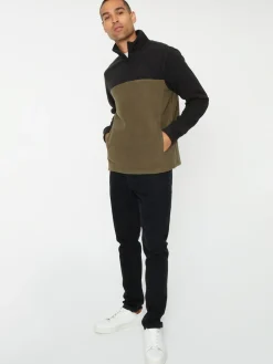 Threadbare Black / Khaki Two Tone Quarter Zip Fleece Sweatshirt^ Sweatshirts & Hoodies|Sweatshirts & Hoodies