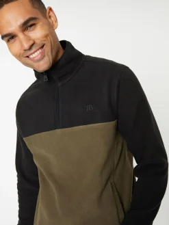 Threadbare Black / Khaki Two Tone Quarter Zip Fleece Sweatshirt^ Sweatshirts & Hoodies|Sweatshirts & Hoodies