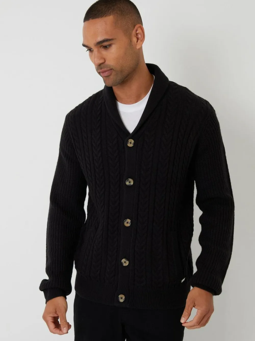 Discount Threadbare Cable Knit Shawl Collar Cardigan With Wool Black