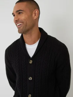 Discount Threadbare Cable Knit Shawl Collar Cardigan With Wool Black