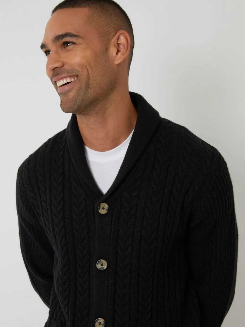 Discount Threadbare Cable Knit Shawl Collar Cardigan With Wool Black