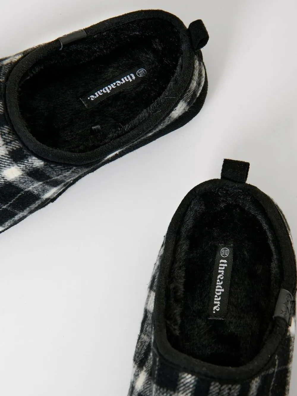 Hot Threadbare Check Faux Fur Lined Mule Slippers Black