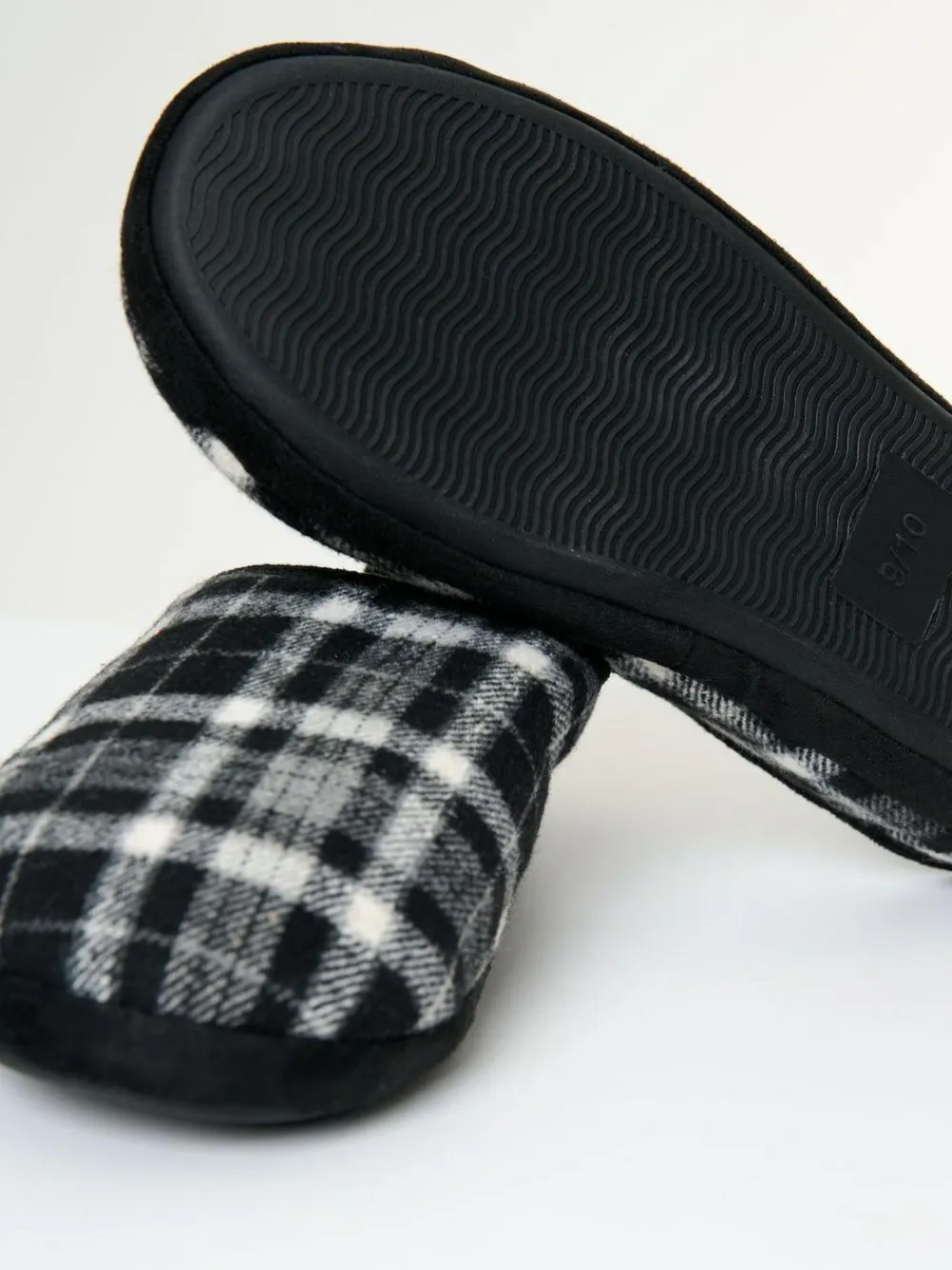 Hot Threadbare Check Faux Fur Lined Mule Slippers Black