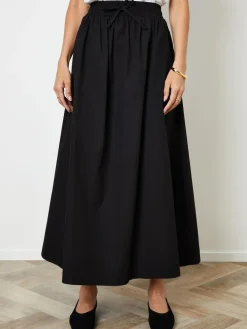 Threadbare Black Cotton Poplin Tie Waist Skirt with Pockets^Women Skirts