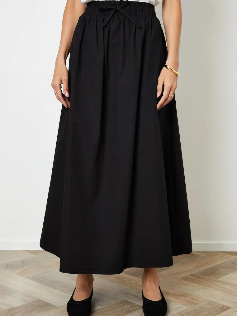 Threadbare Black Cotton Poplin Tie Waist Skirt with Pockets^Women Skirts
