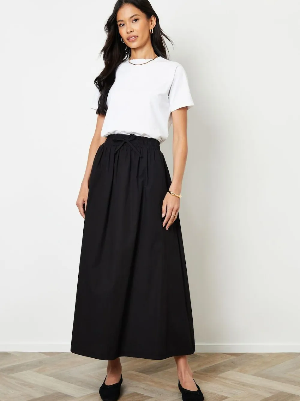Threadbare Black Cotton Poplin Tie Waist Skirt with Pockets^Women Skirts