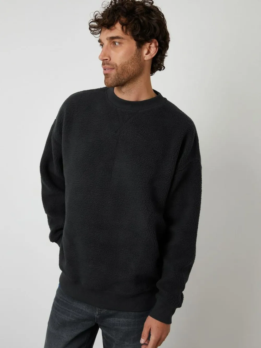 Clearance Threadbare Crew Neck Relaxed Fit Borg Sweatshirt Black