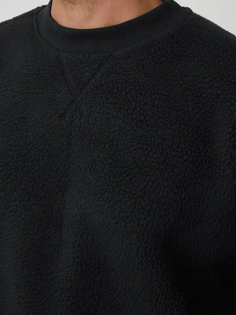 Clearance Threadbare Crew Neck Relaxed Fit Borg Sweatshirt Black