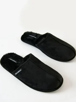 Online Threadbare Faux Fur Lined Slip On Mule Slippers Black