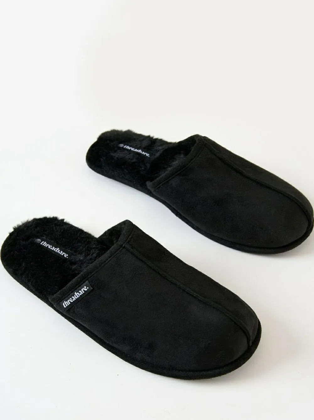 Online Threadbare Faux Fur Lined Slip On Mule Slippers Black