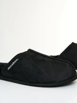 Online Threadbare Faux Fur Lined Slip On Mule Slippers Black