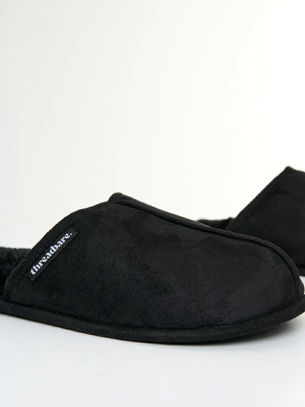 Online Threadbare Faux Fur Lined Slip On Mule Slippers Black