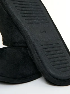 Online Threadbare Faux Fur Lined Slip On Mule Slippers Black