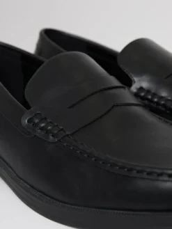 Clearance Threadbare Black Faux Leather Penny Loafers