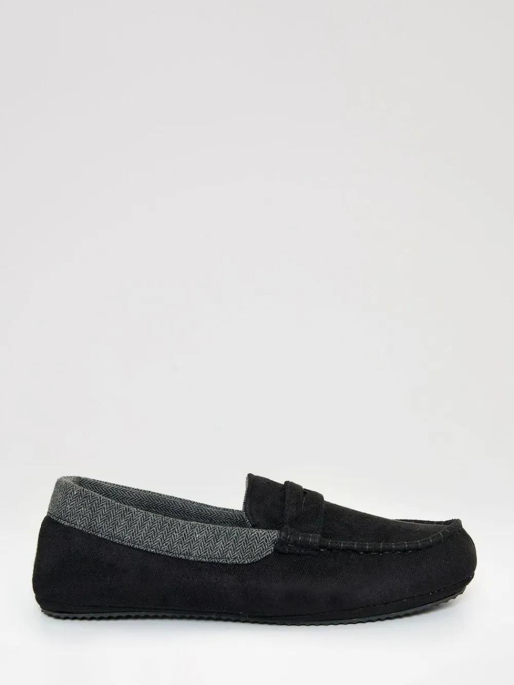 Online Threadbare Faux Suede Fabric Trim Moccasin Slippers Black