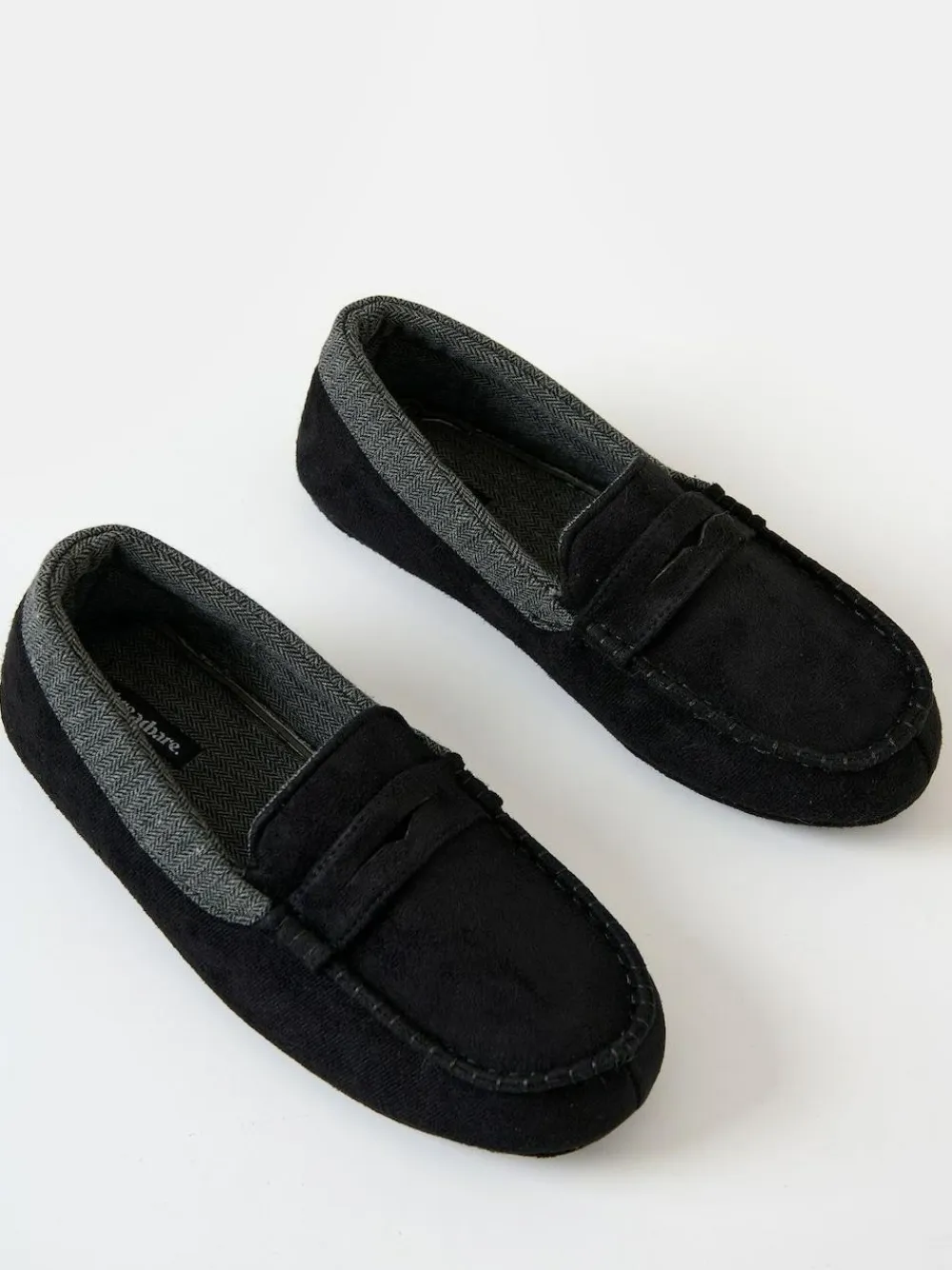 Online Threadbare Faux Suede Fabric Trim Moccasin Slippers Black