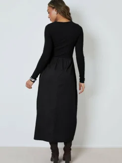 Threadbare 2-in-1 Jersey Poplin Mix Button Down Dress^Women Midi Dresses|Dresses