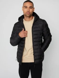 Hot Threadbare Matte Finish Padded Showerproof Hooded Jacket Black