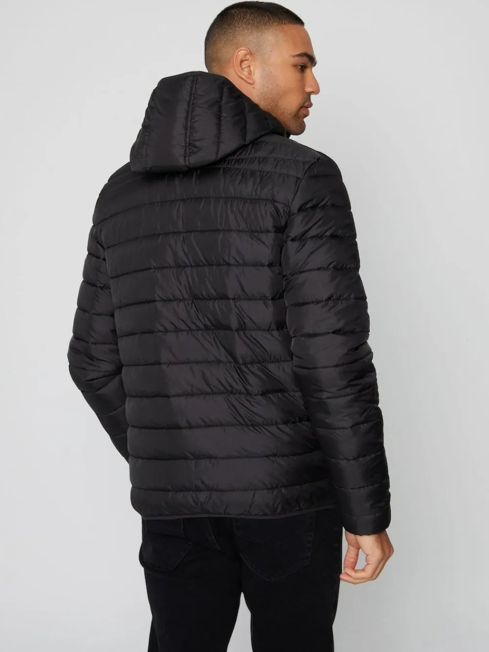Hot Threadbare Matte Finish Padded Showerproof Hooded Jacket Black