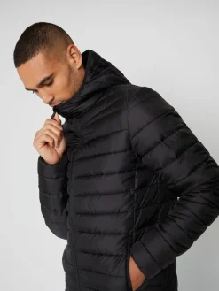 Hot Threadbare Matte Finish Padded Showerproof Hooded Jacket Black