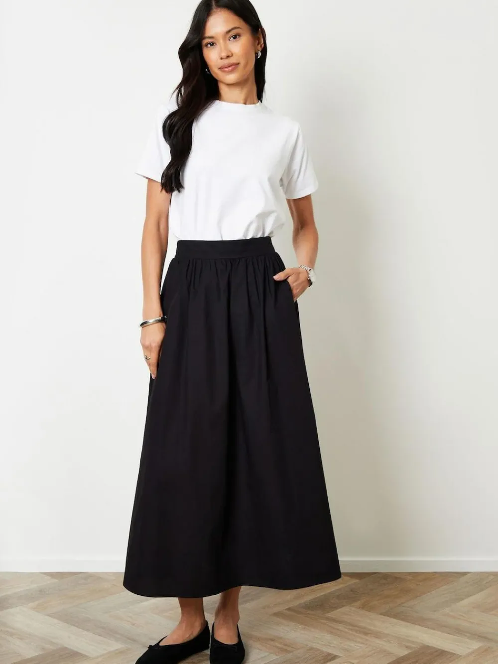 Threadbare Black Midi Skirt with Pockets^Women Skirts
