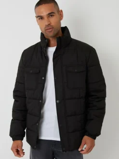 Threadbare Black Padded Funnel Neck Jacket