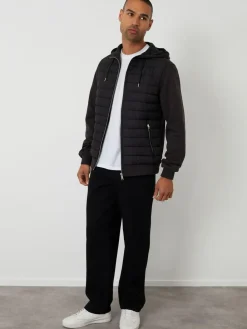 Best Threadbare Quilted Hybrid Hooded Jacket Black