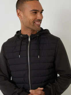 Best Threadbare Quilted Hybrid Hooded Jacket Black