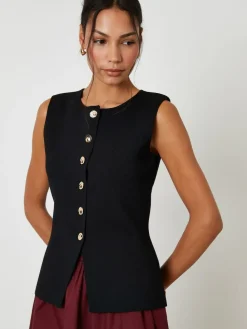 Threadbare Black Ribbed Knitted Waistcoat