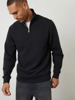 Threadbare Black Textured Quarter Zip Sweatshirt