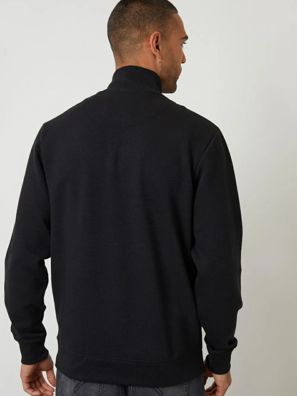 Threadbare Black Textured Quarter Zip Sweatshirt