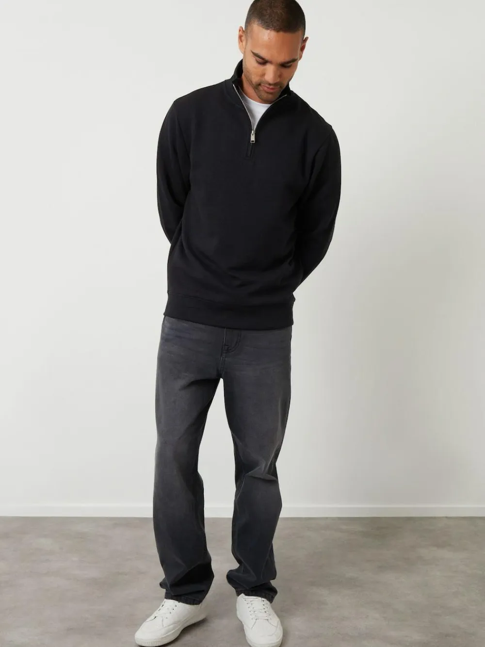 Threadbare Black Textured Quarter Zip Sweatshirt