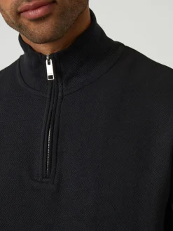 Threadbare Black Textured Quarter Zip Sweatshirt