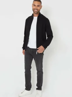 Threadbare Black Zip-Through Funnel Neck Knitted Cardigan^ Knitwear|Knitwear