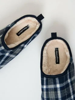 Best Threadbare Check Faux Fur Lined Mule Slippers Blue