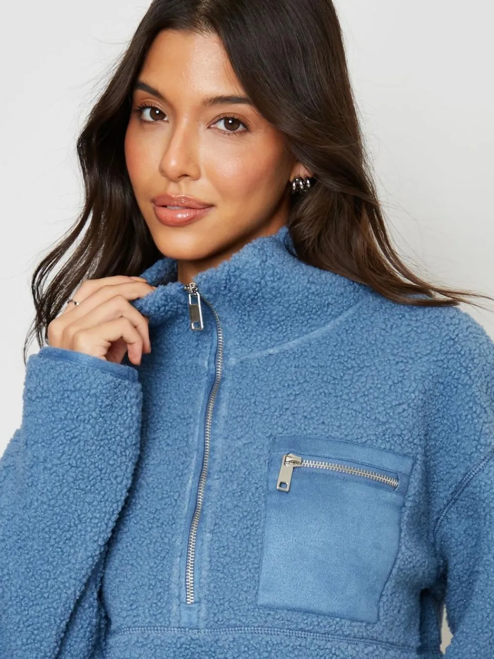 Threadbare Blue Half Zip Borg Fleece^Women Hoodies & Sweatshirts|Coats & Jackets
