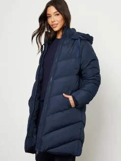 Discount Threadbare Hooded Padded Mid Length Jacket Blue