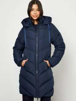 Discount Threadbare Hooded Padded Mid Length Jacket Blue