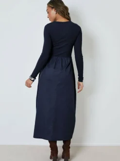 Best Threadbare 2-in-1 Jersey Poplin Mix Button Down Dress Blue