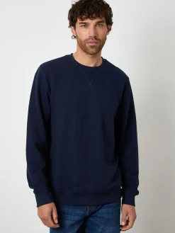 Outlet Threadbare Blue Textured Crew Neck Sweatshirt
